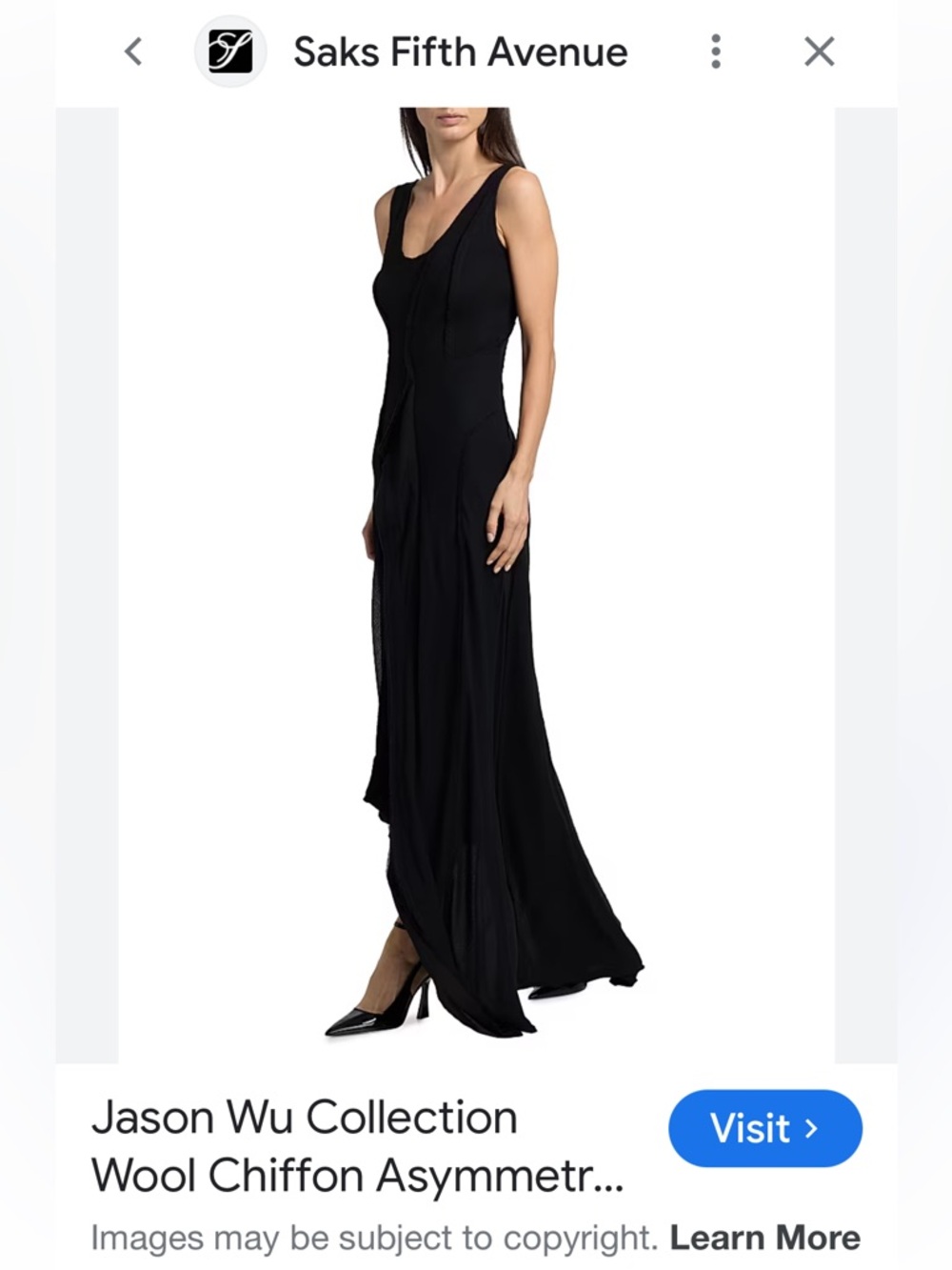 Jason Wu Collection Saks Fifth Ave wool Chiffon Asymmetric gown 2, 495 at Saks - Picture 2 of 8